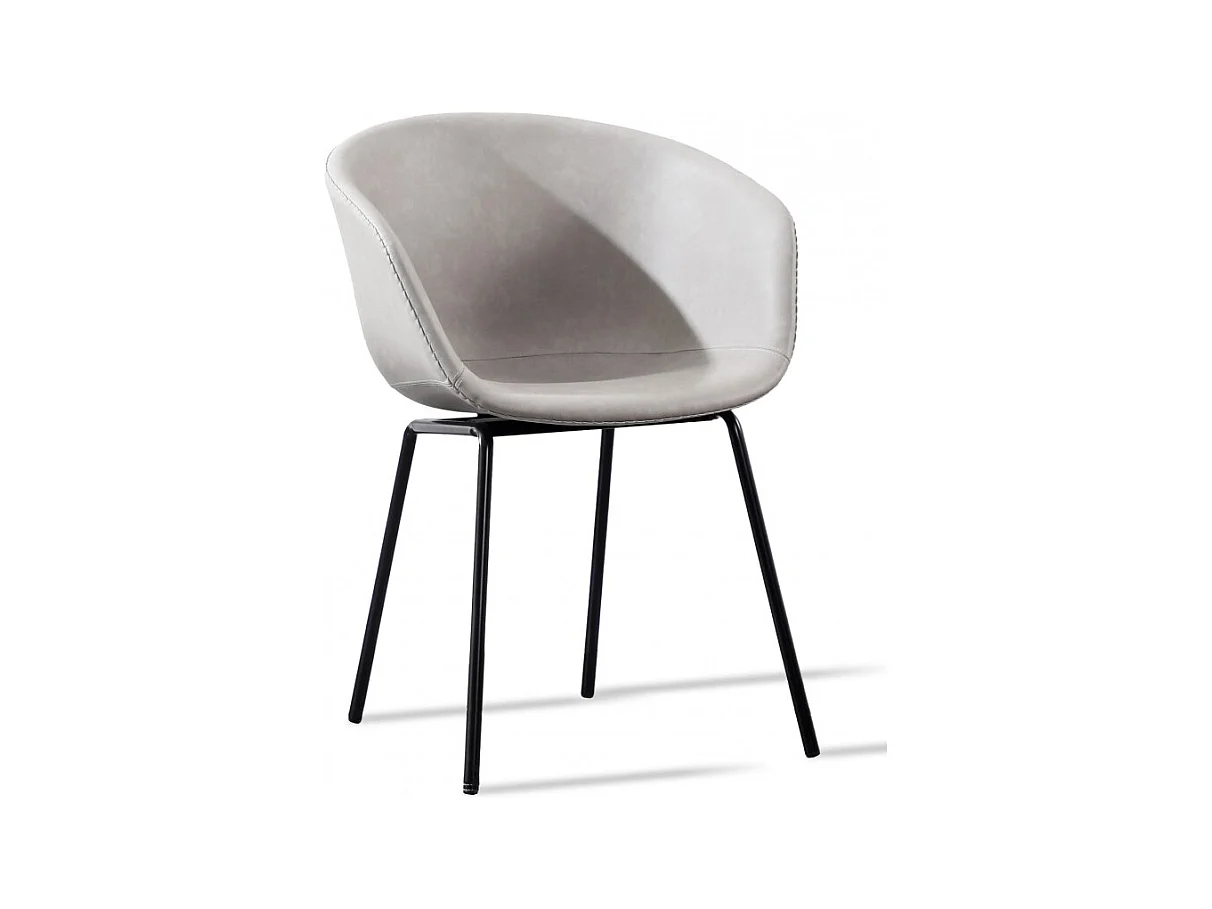 Chaise métal noir laqué et simili cuir gris clair Karry