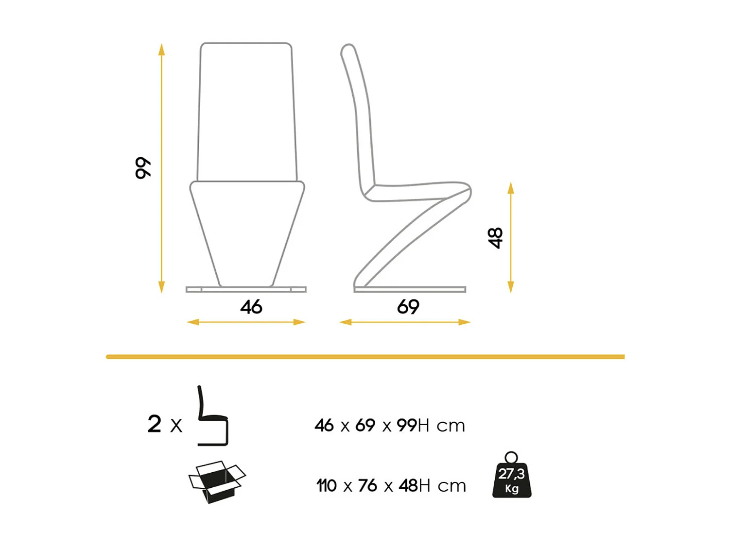 Chaise design simili moka Vogue - Lot de 2