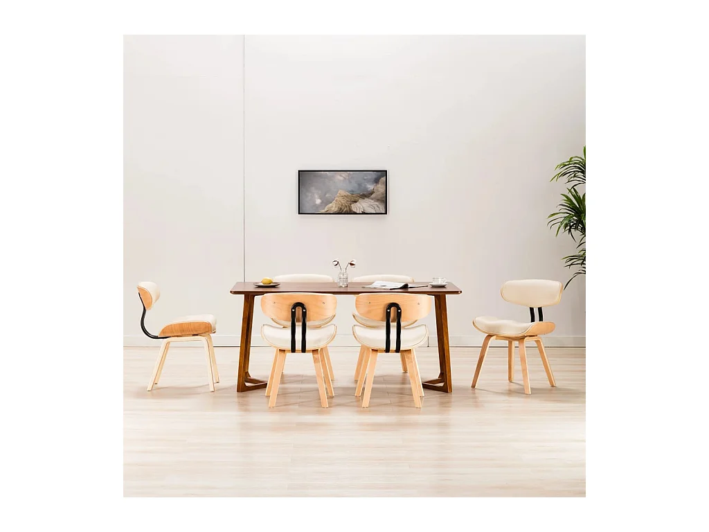 Chaises à manger lot de 6 crème bois courbé et similicuir