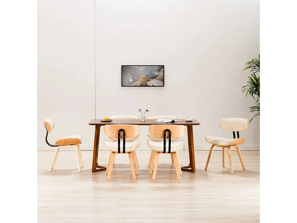 Chaises à manger lot de 6 crème bois courbé et similicuir