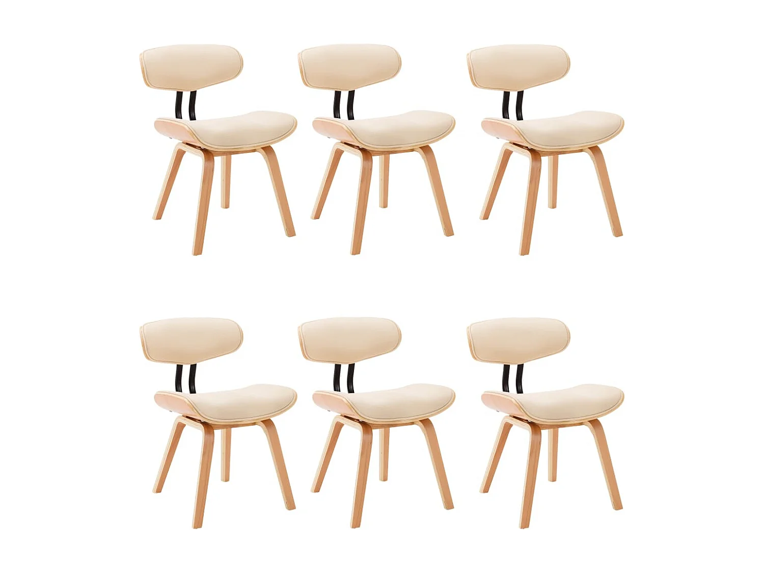 Chaises à manger lot de 6 crème bois courbé et similicuir