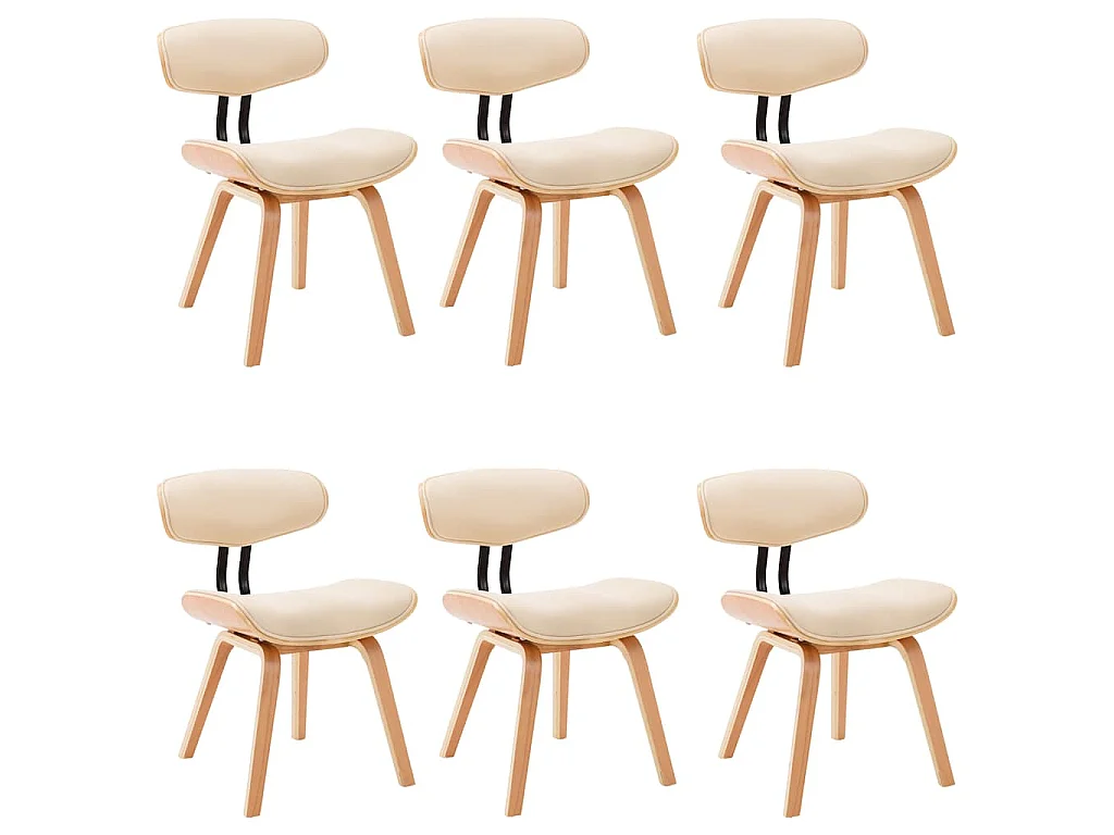 Chaises à manger lot de 6 crème bois courbé et similicuir