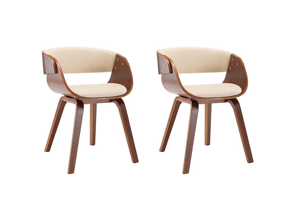 Sillas de comedor 2 uds madera curvada y cuero sintético crema