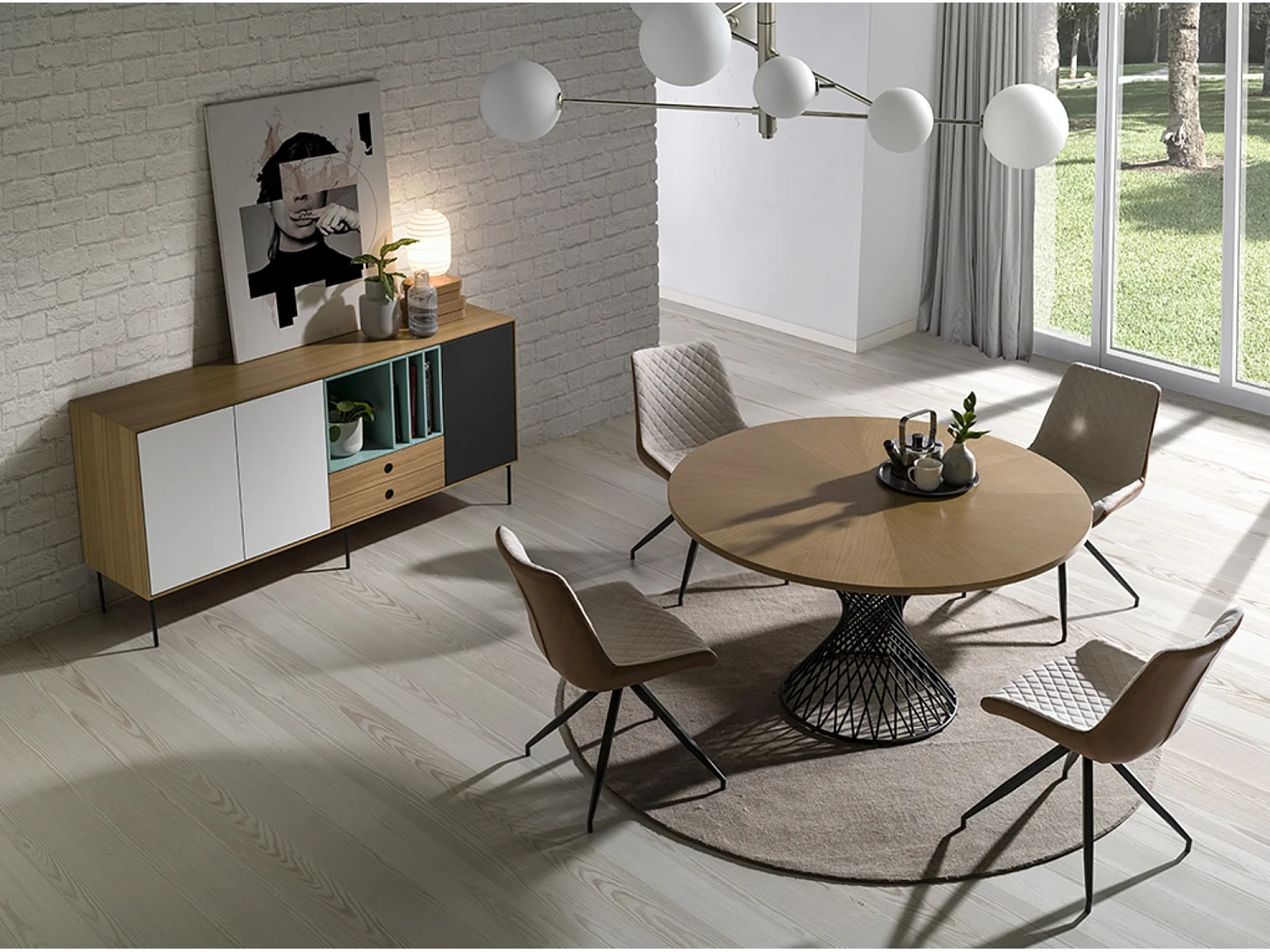 Chaise design pivotante en tissu beige et en simil cuir marron Morka - Lot de 2