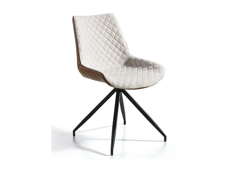 Chaise design pivotante en tissu beige et en simil cuir marron Morka - Lot de 2