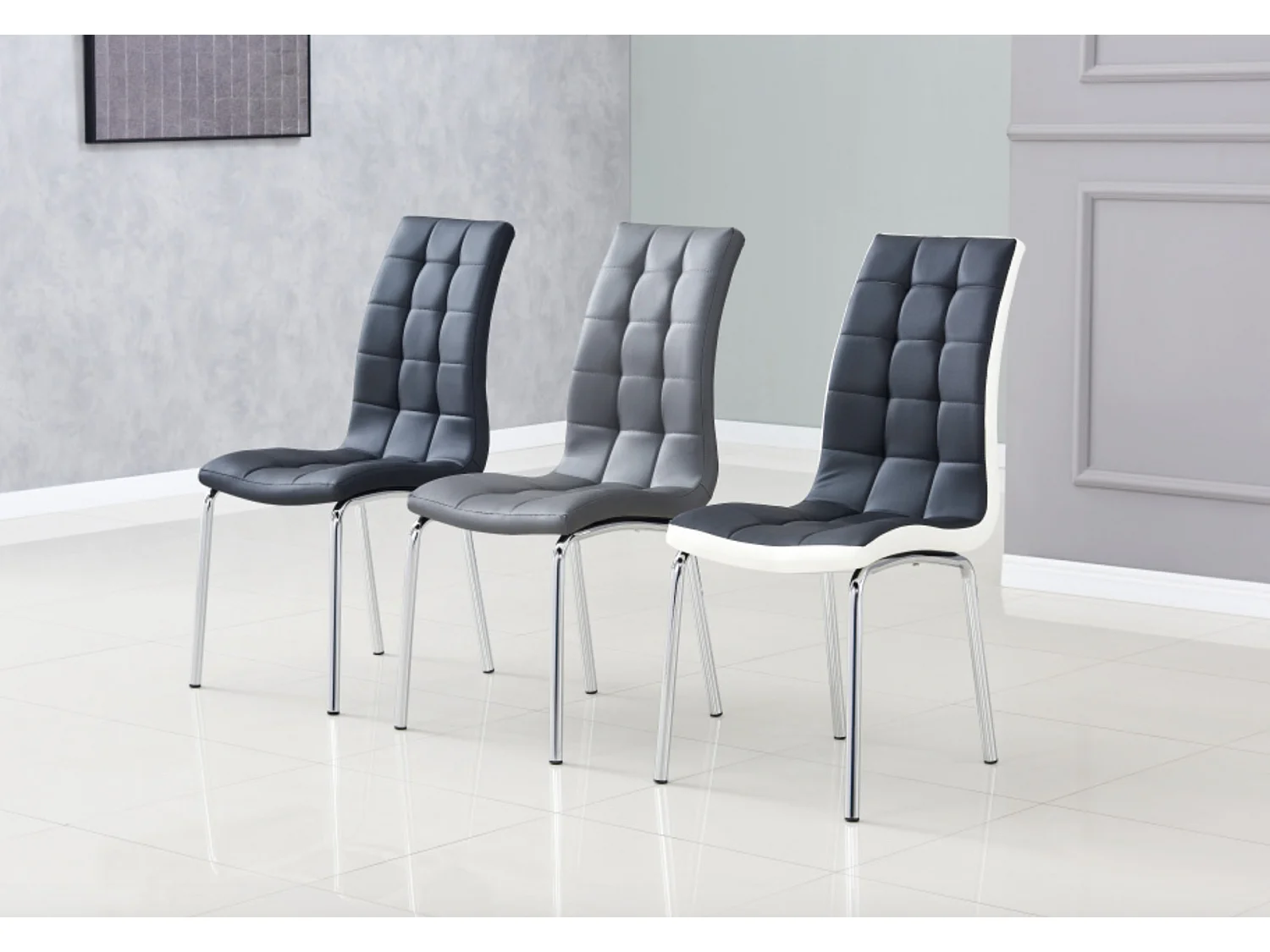 Chaise moderne simili cuir et pieds métal chromé Maeva - Lot de 6-Couleur Blanc