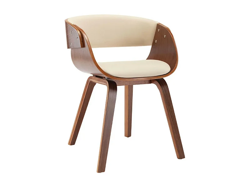 Chaise de salle à manger bois foncé et simili cuir beige Onetop