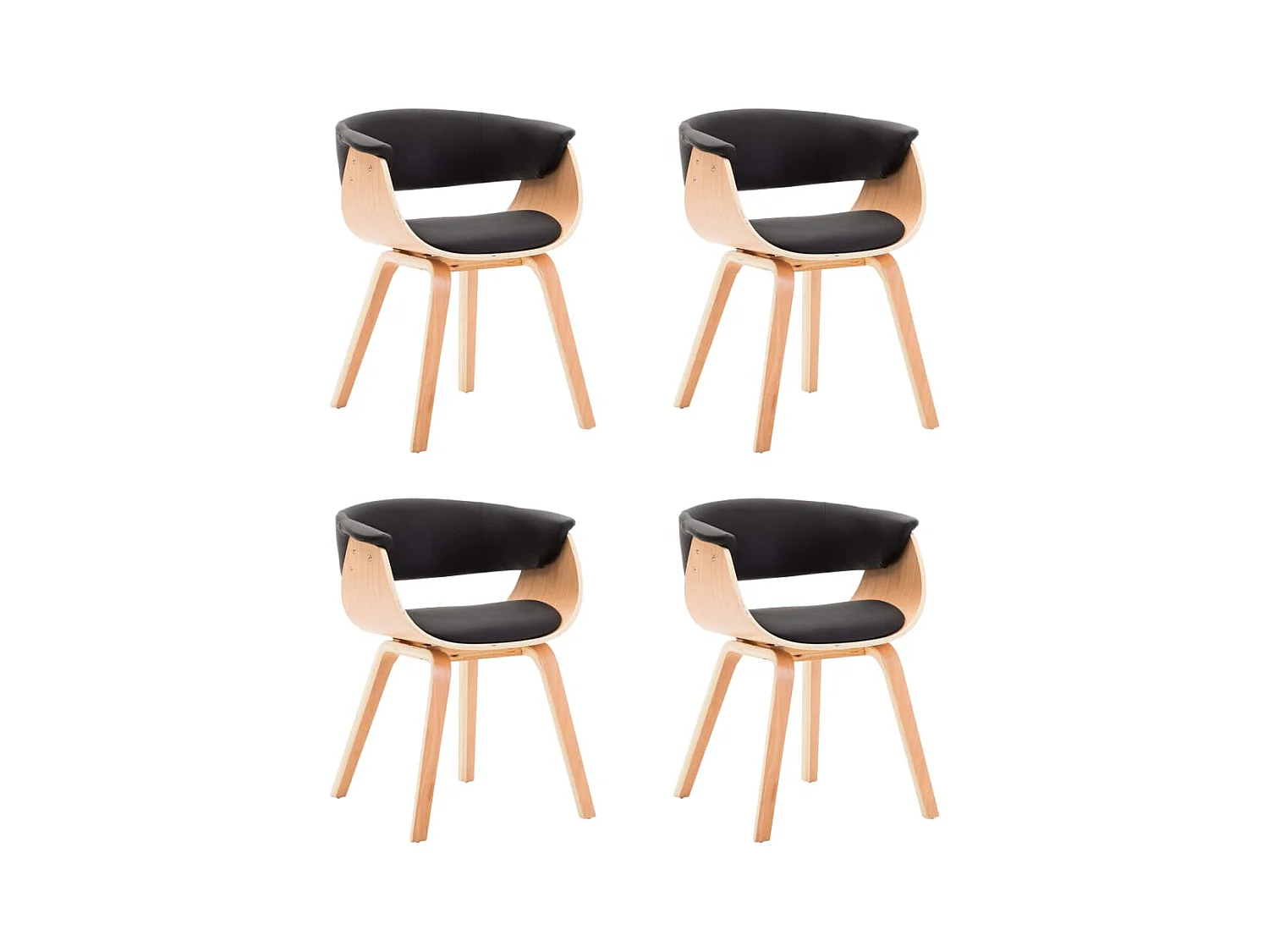 Chaises à manger lot de 4 noir bois courbé et similicuir