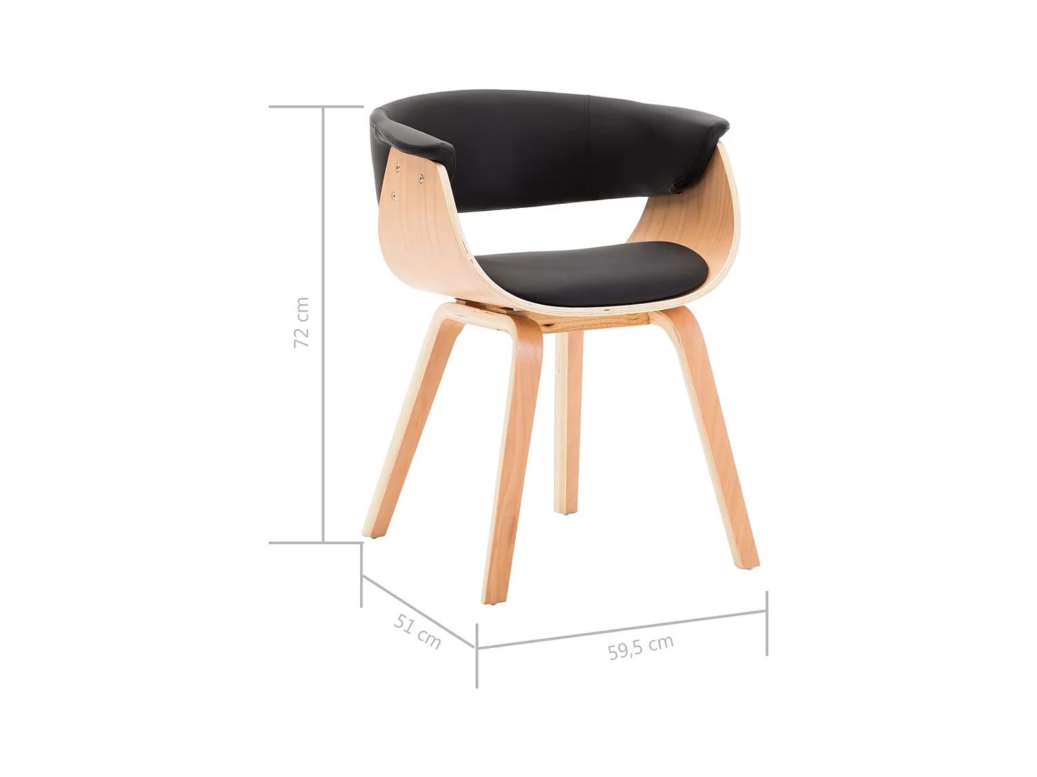 Chaises à manger lot de 4 noir bois courbé et similicuir