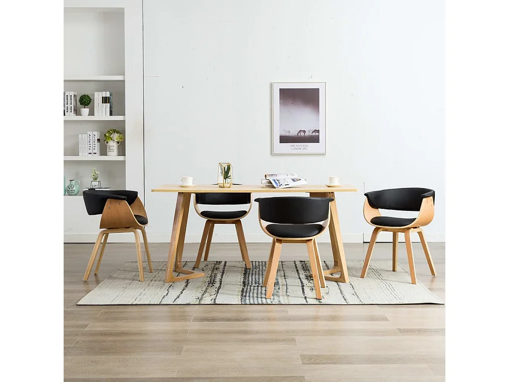 Sedie da Pranzo 4 pz Nere in Legno Piegato e Similpelle