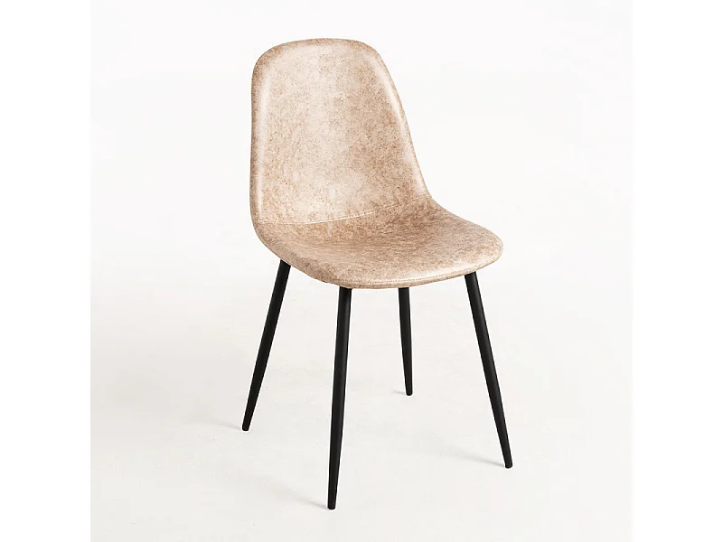 Chaise simili beige clair et pieds acier noir Kuza - Lot de 2