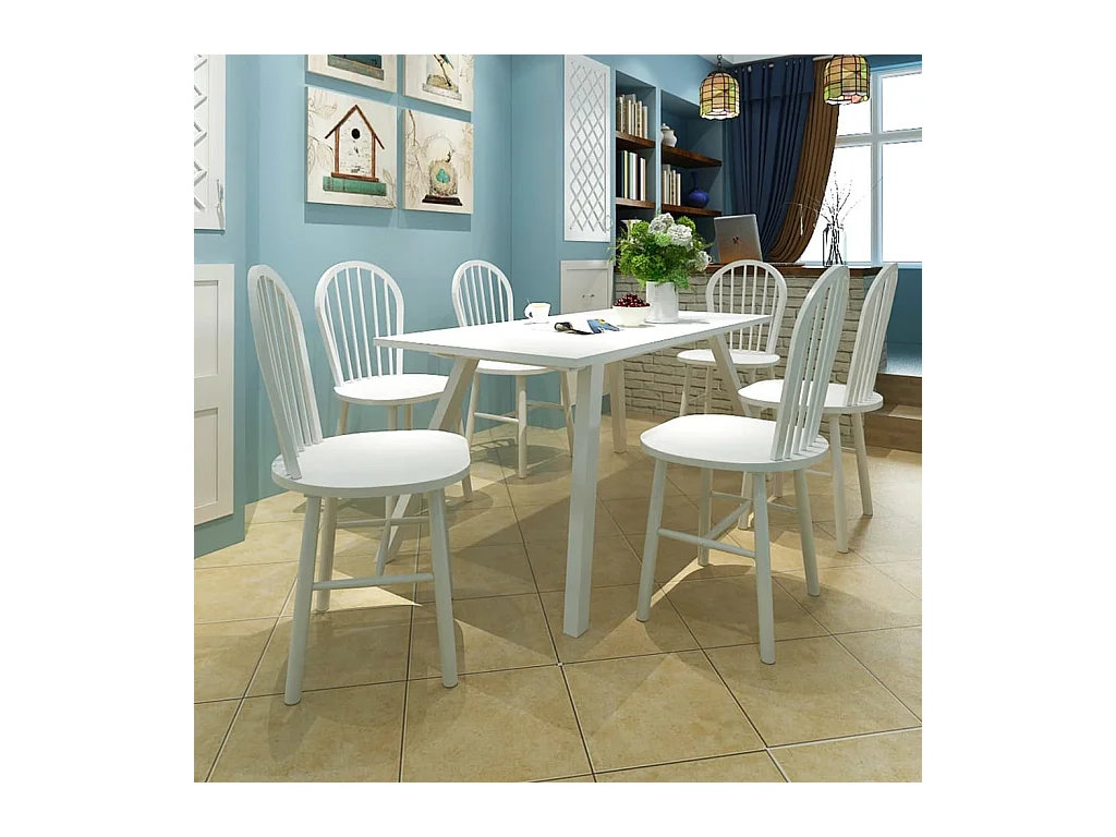 Conjunto de 6 cadeiras de jantar em madeira de seringueira maciça branca