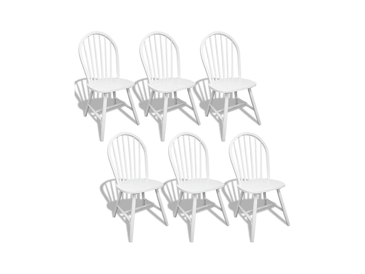 Conjunto de 6 cadeiras de jantar em madeira de seringueira maciça branca