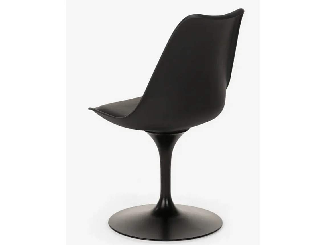 Chaise pivotante Tulipa - Noire avec coussin en simili cuir-Couleur Blanc