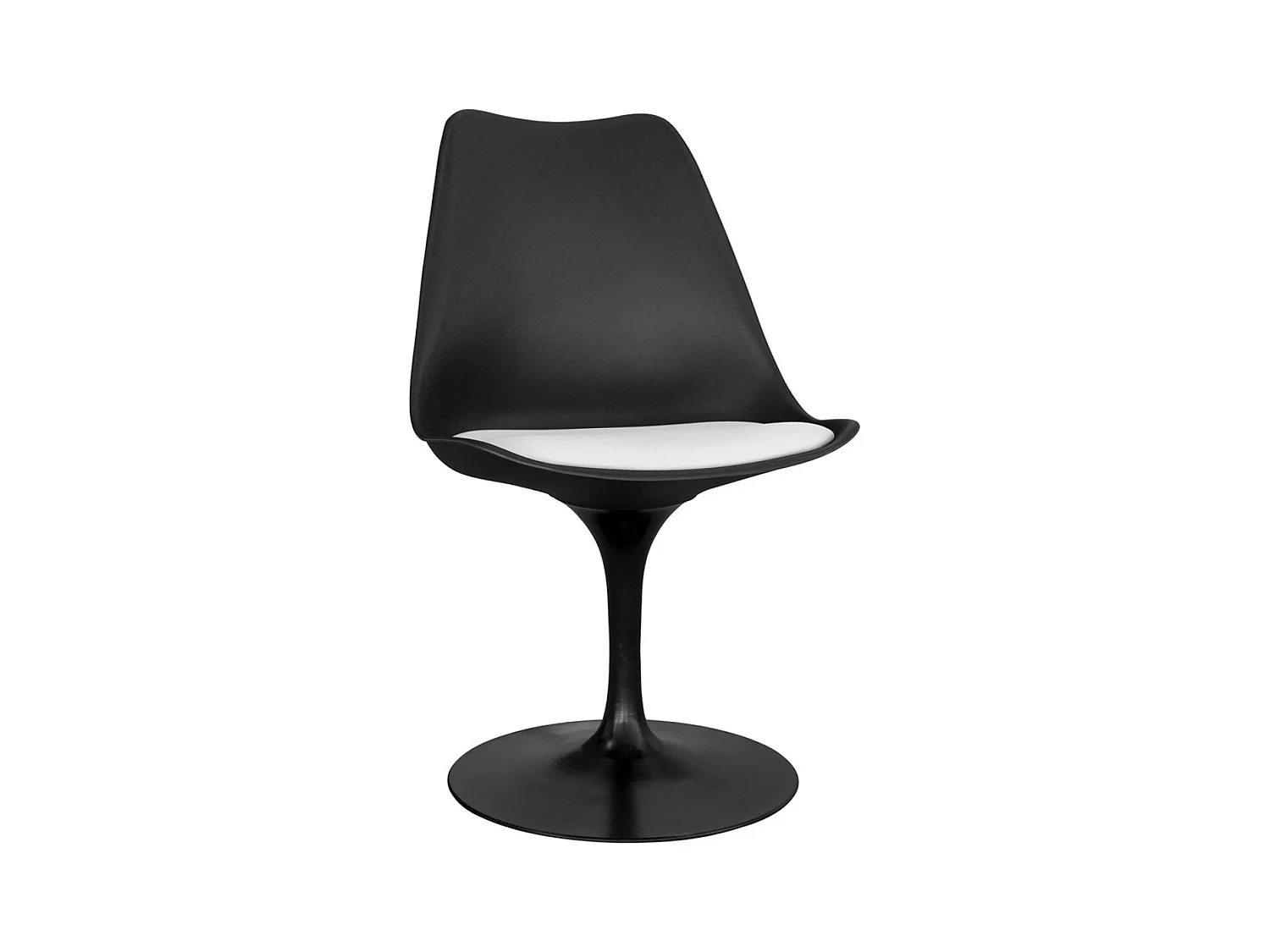 Chaise pivotante Tulipa - Noire avec coussin en simili cuir-Couleur Blanc