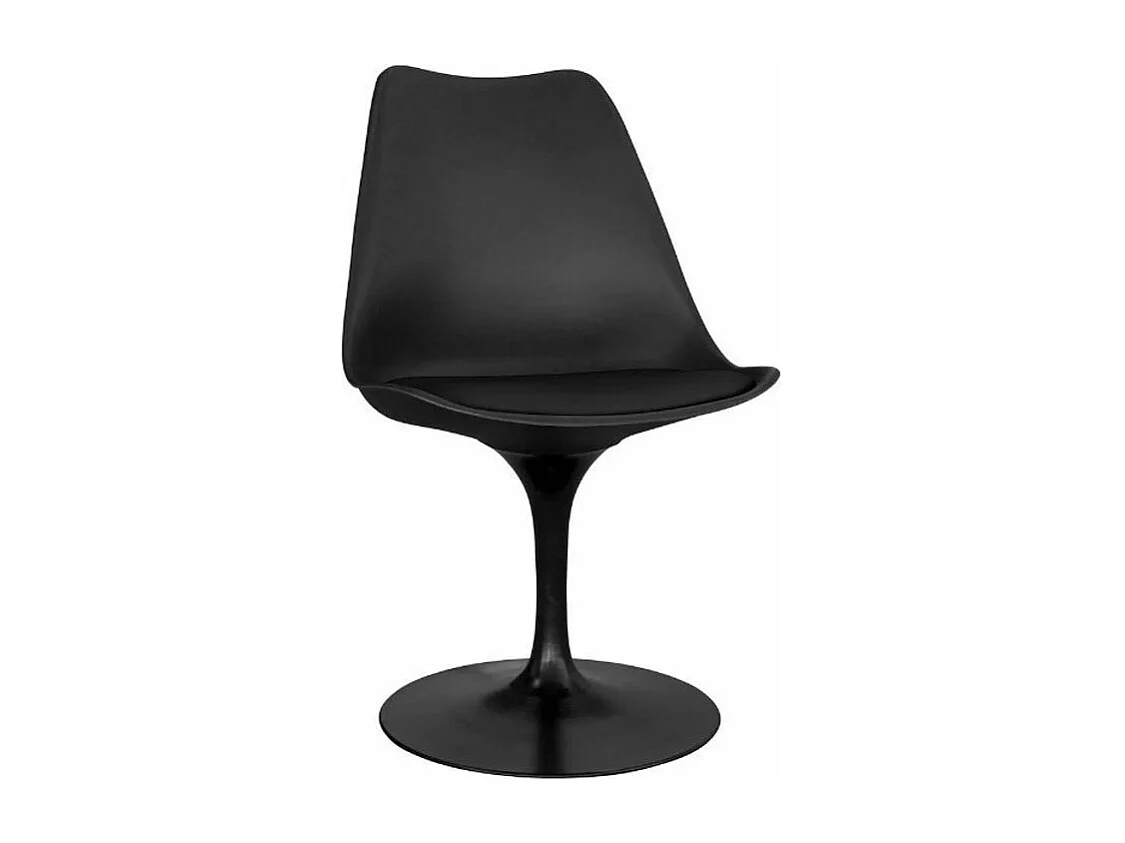 Chaise pivotante Tulipa - Noire avec coussin en simili cuir-Couleur Blanc