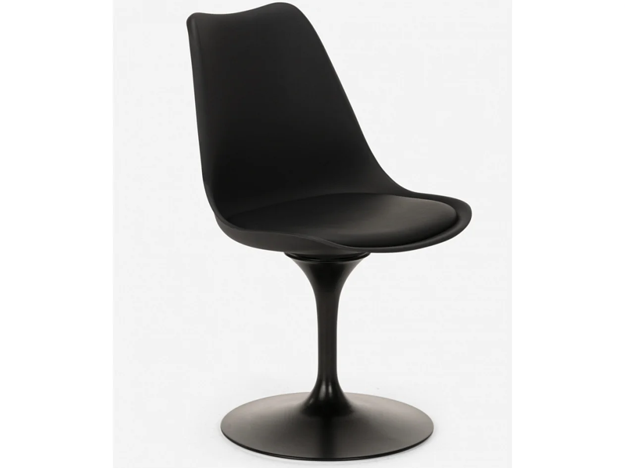 Chaise pivotante Tulipa - Noire avec coussin en simili cuir-Couleur Blanc