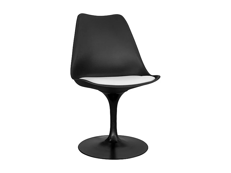 Chaise pivotante Tulipa - Noire avec coussin en simili cuir-Couleur Blanc
