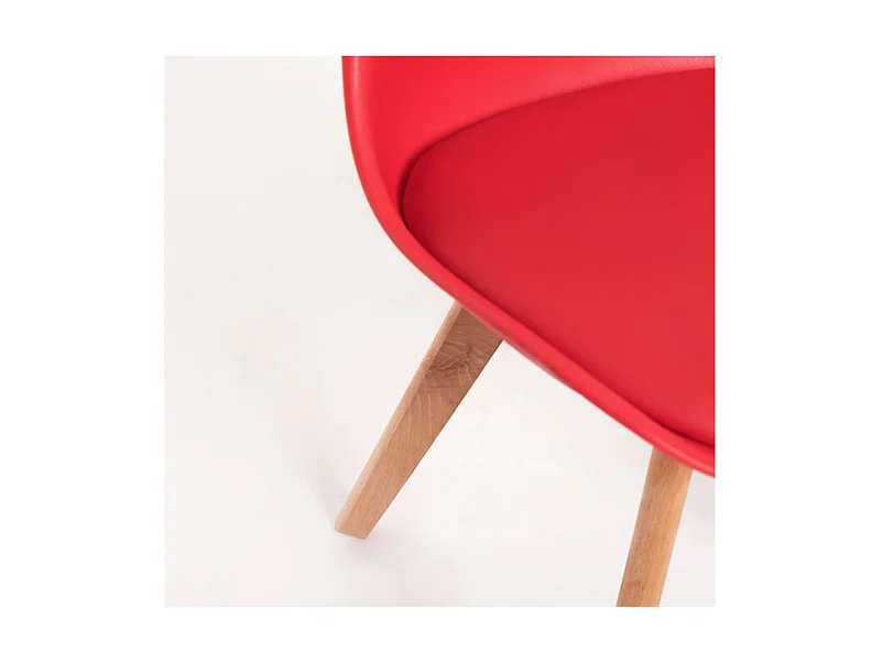 Chaise scandinave avec coussin simili rouge Genève - Lot de 2