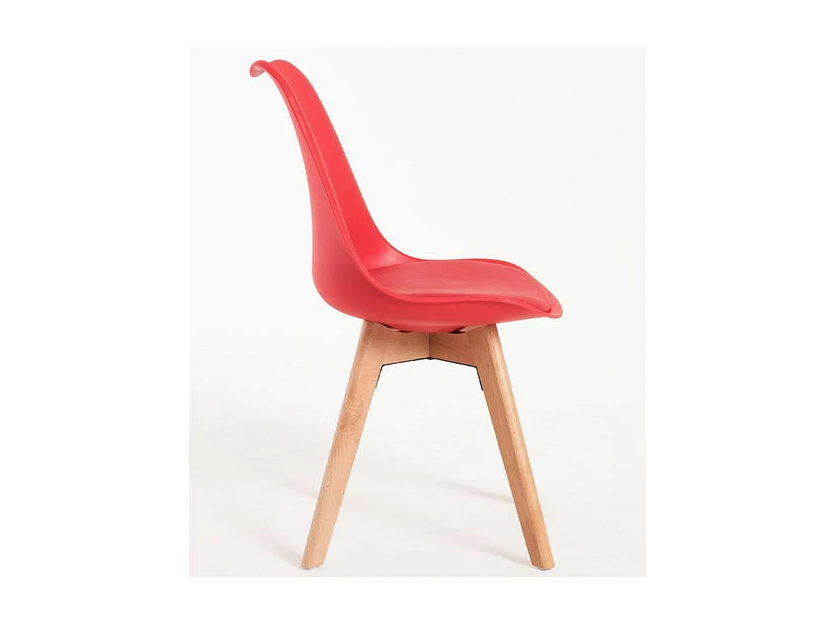 Chaise scandinave avec coussin simili rouge Genève - Lot de 2