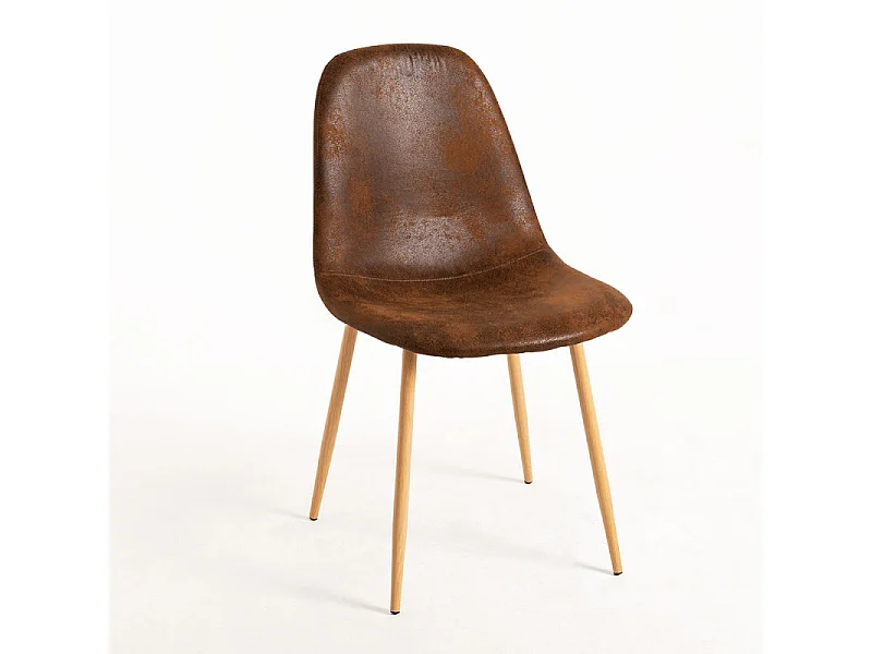 Chaise simili cuir marron vintage et pieds métal effet bois naturel Kuza - Lot de 2