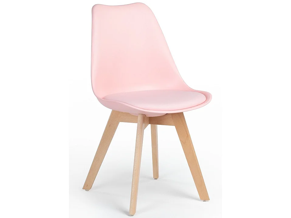 Silla Tula de estilo nórdico - Asiento de piel sintética y patas de madera clara-Color Rosa claro