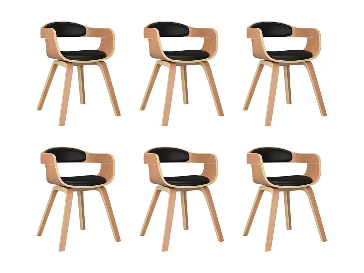 Chaises à manger lot de 6 noir bois courbé et similicuir