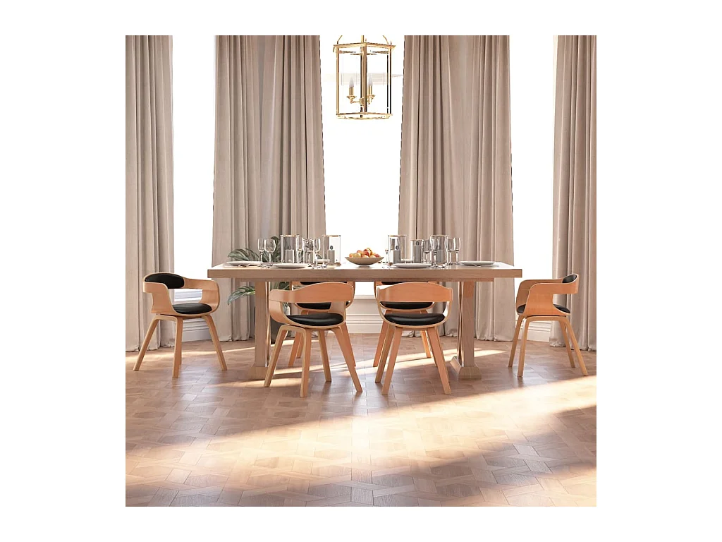 Chaises à manger lot de 6 noir bois courbé et similicuir