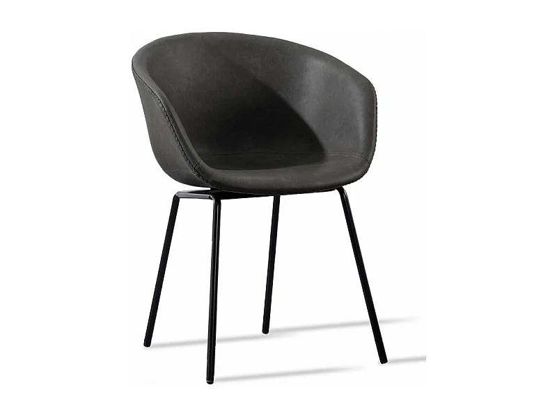 Chaise métal noir laqué et simili cuir noir Karry