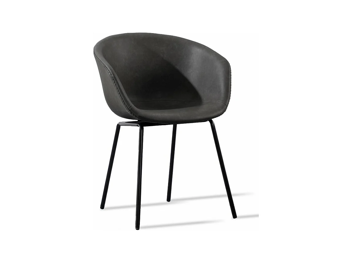 Chaise métal noir laqué et simili cuir noir Karry