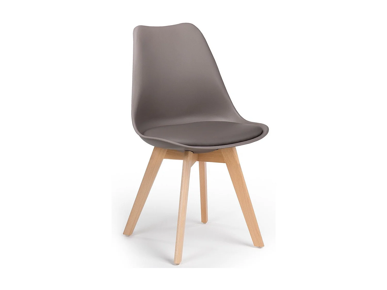 Silla Tula de estilo nórdico - Asiento de piel sintética y patas de madera clara-Color Marrón claro