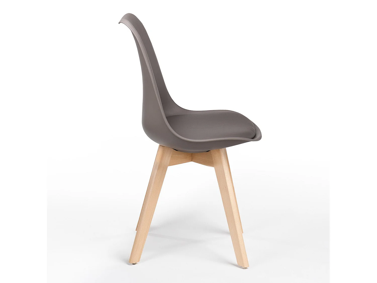 Silla Tula de estilo nórdico - Asiento de piel sintética y patas de madera clara-Color Marrón claro