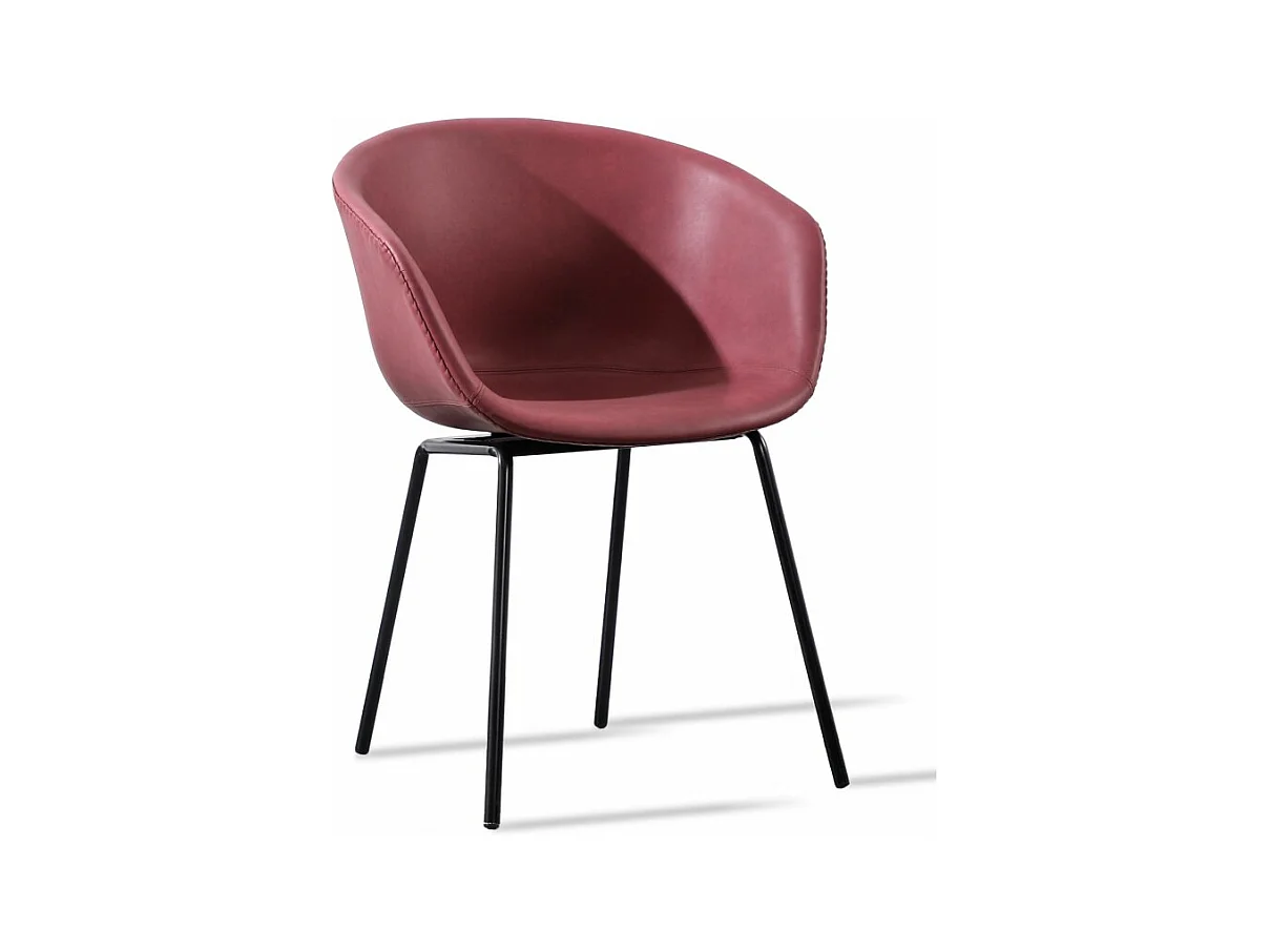 Chaise métal noir laqué et simili cuir bordeaux Karry