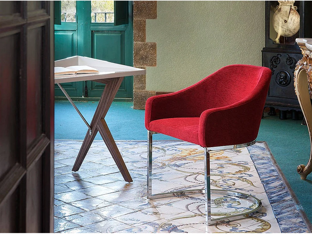 Fauteuil design simili cuir rouge et pieds acier inoxydable Arka - Lot de 2