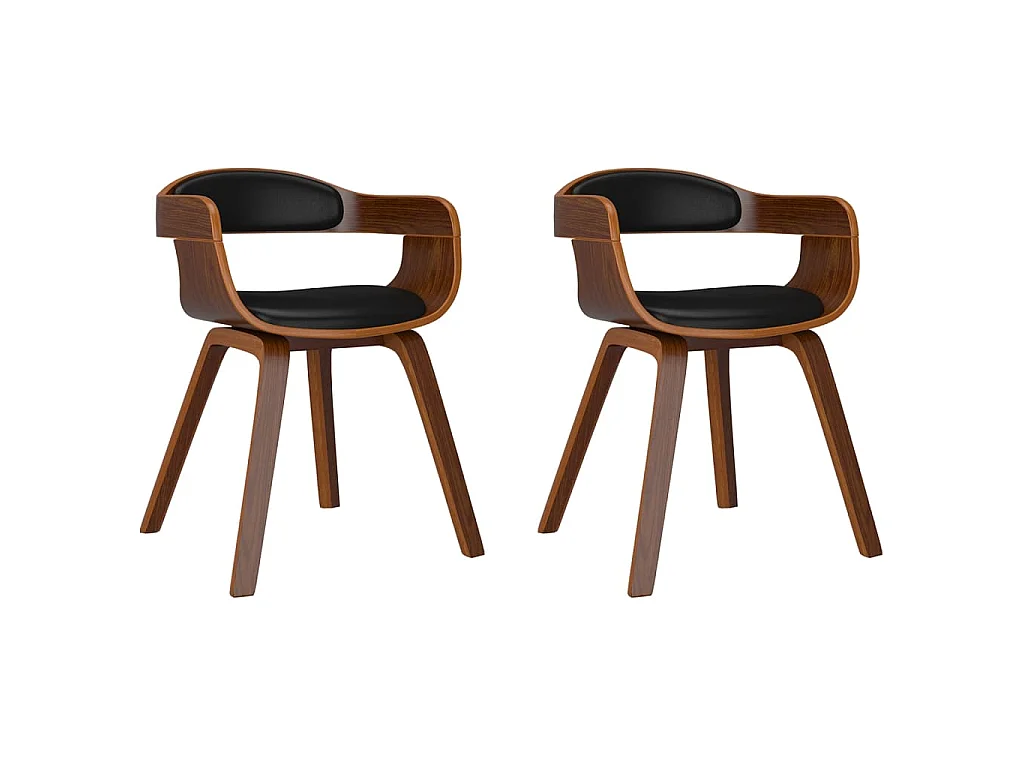 Eetkamerstoelen 2 st gebogen hout en kunstleer zwart