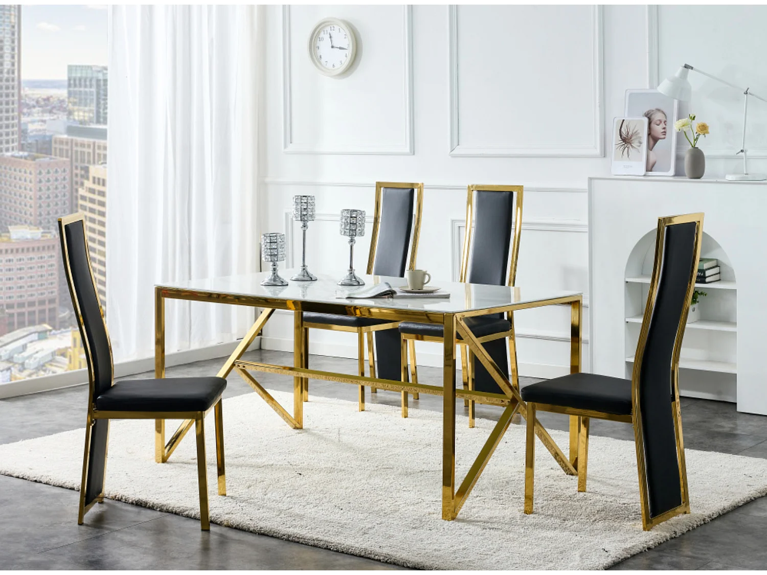Chaise design simili cuir et acier doré Milana - Lot de 6-Couleur Beige clair