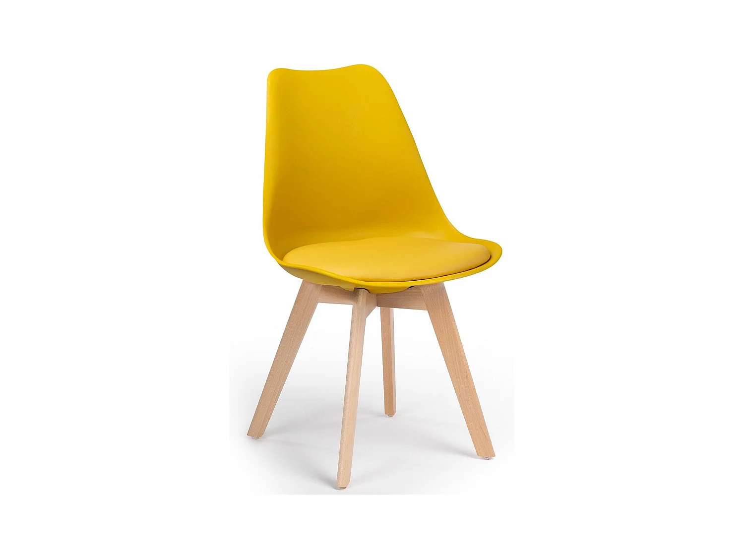 Chaise Tula style nordique - Assise en simili cuir et pieds en bois clair-Couleur Jaune curry