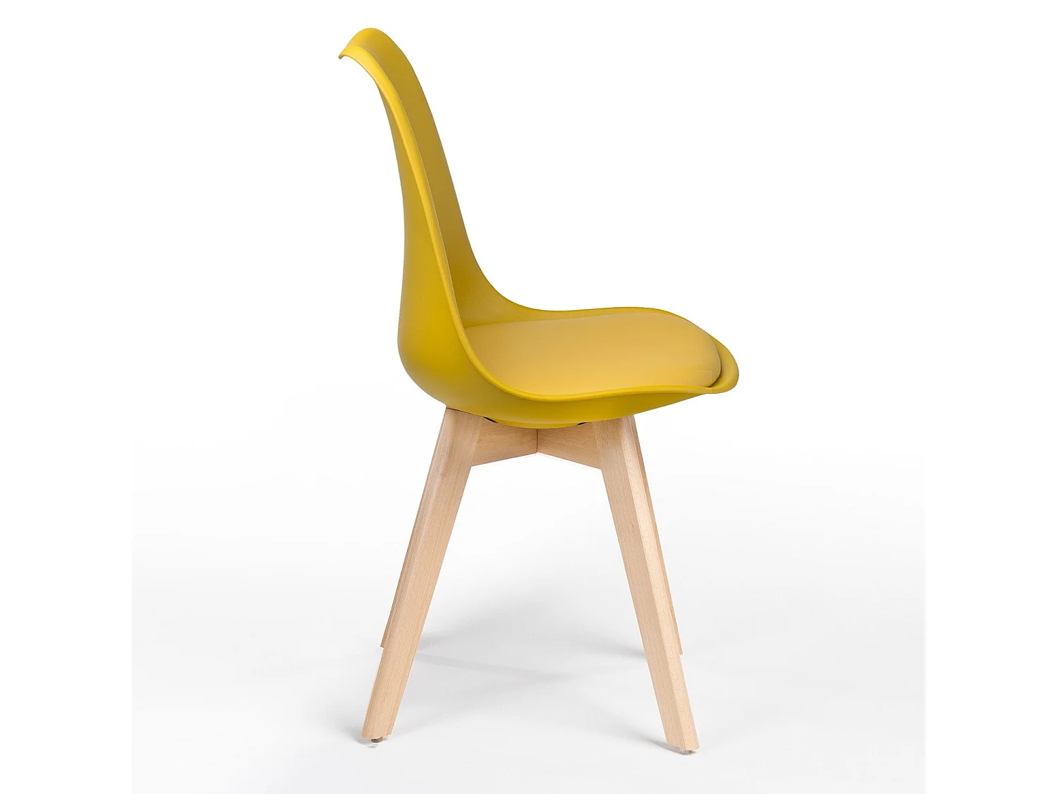 Silla Tula de estilo nórdico - Asiento de piel sintética y patas de madera clara-Color Amarillo curry