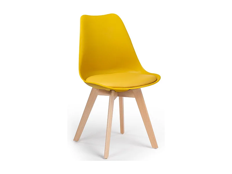 Chaise Tula style nordique - Assise en simili cuir et pieds en bois clair-Couleur Jaune curry