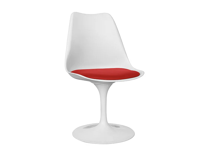 Chaise pivotante Tulipa - Blanche avec coussin en simili cuir-Couleur Rouge