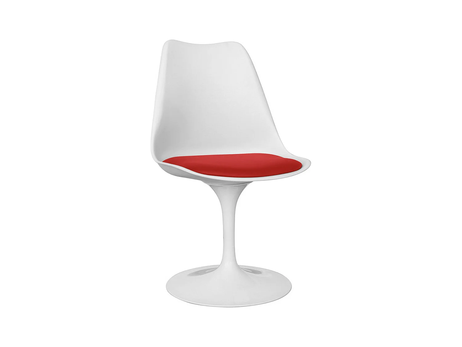 Chaise pivotante Tulipa - Blanche avec coussin en simili cuir-Couleur Rouge