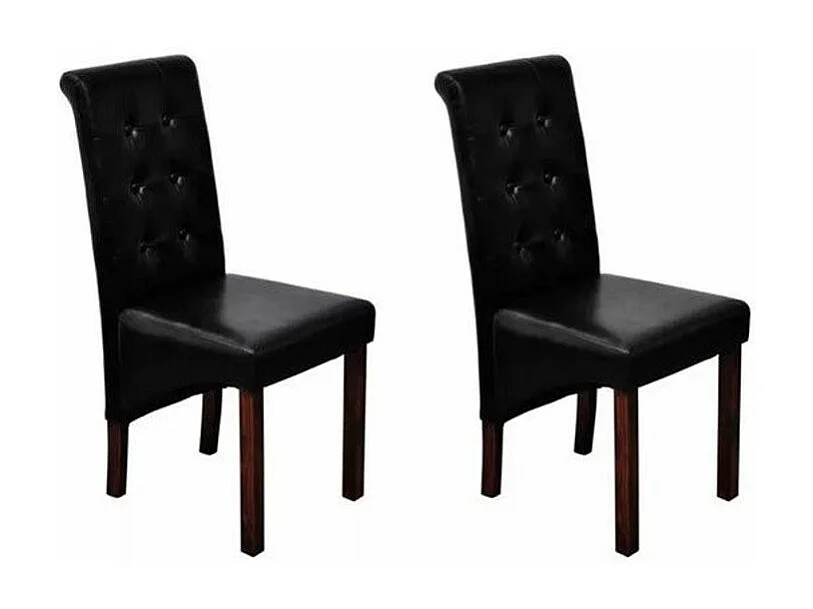 Chaise simili cuir noir et pieds bois massif Zinar - Lot de 2