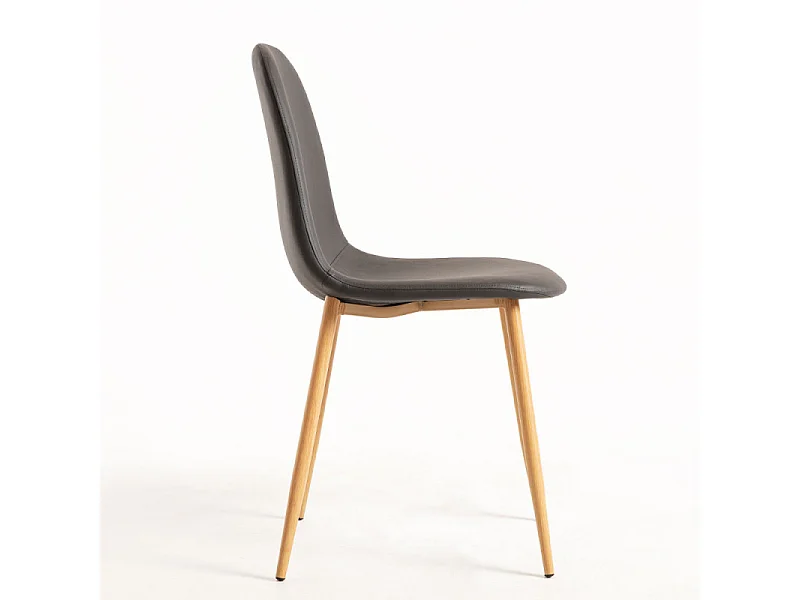 Chaise simili cuir gris et pieds métal effet bois naturel Kuza - Lot de 2