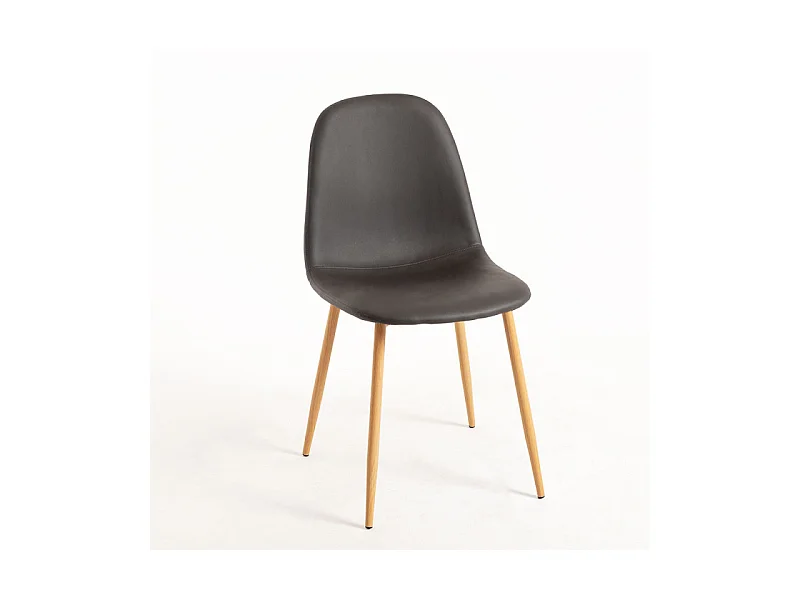 Chaise simili cuir gris et pieds métal effet bois naturel Kuza - Lot de 2