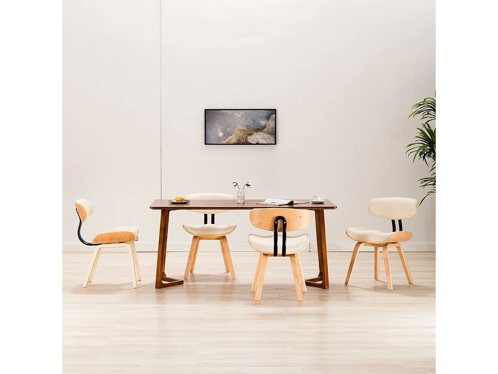 Chaises à manger lot de 4 crème bois courbé et similicuir