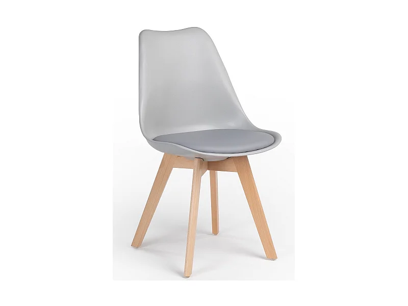 Silla Tula de estilo nórdico - Asiento de piel sintética y patas de madera clara-Color Gris claro