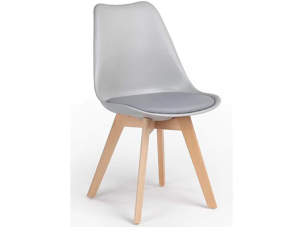 Chaise Tula style nordique - Assise en simili cuir et pieds en bois clair-Couleur Gris clair