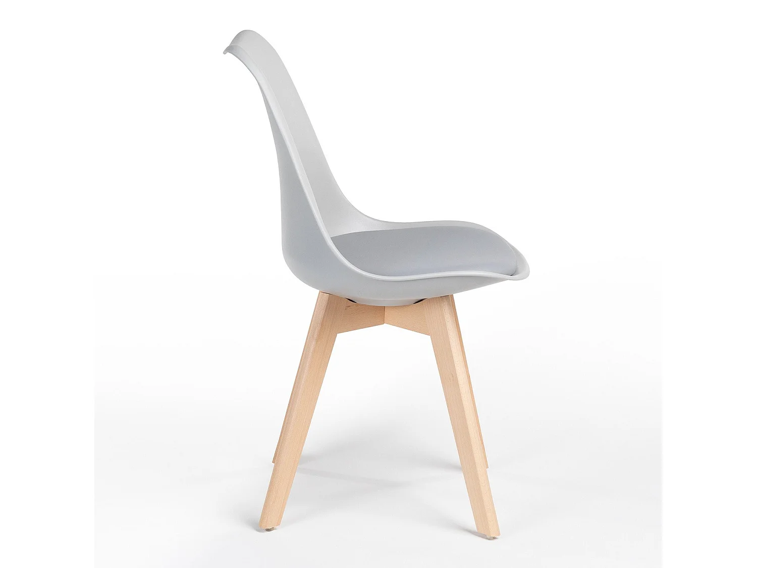 Silla Tula de estilo nórdico - Asiento de piel sintética y patas de madera clara-Color Gris claro