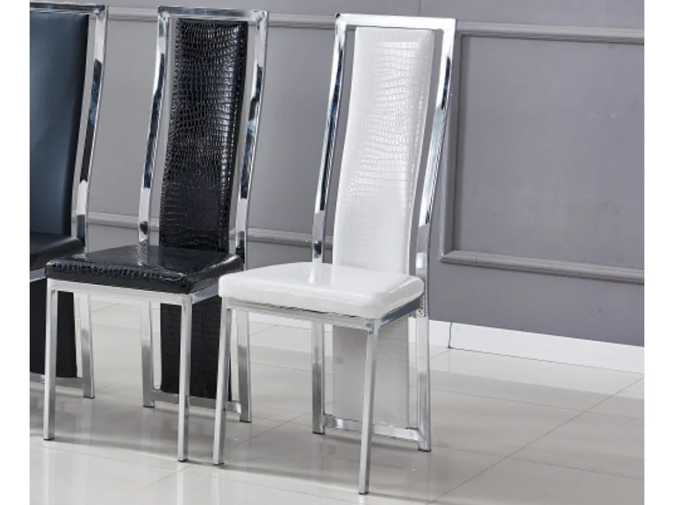Chaise design simili cuir effet croco et acier chromé Milana - Lot de 6-Couleur Blanc