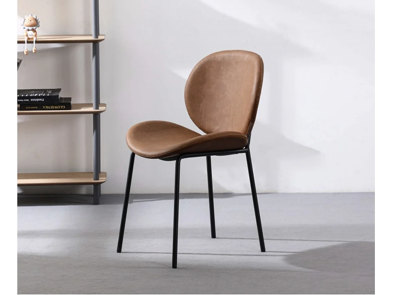 Chaise design simili cuir marron et acier laqué noir Toxane